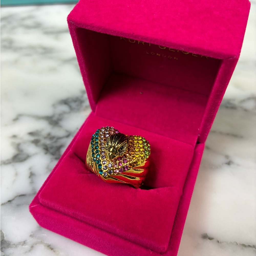 Kurt Geiger Multicolor Crystal Gold Heart Ring